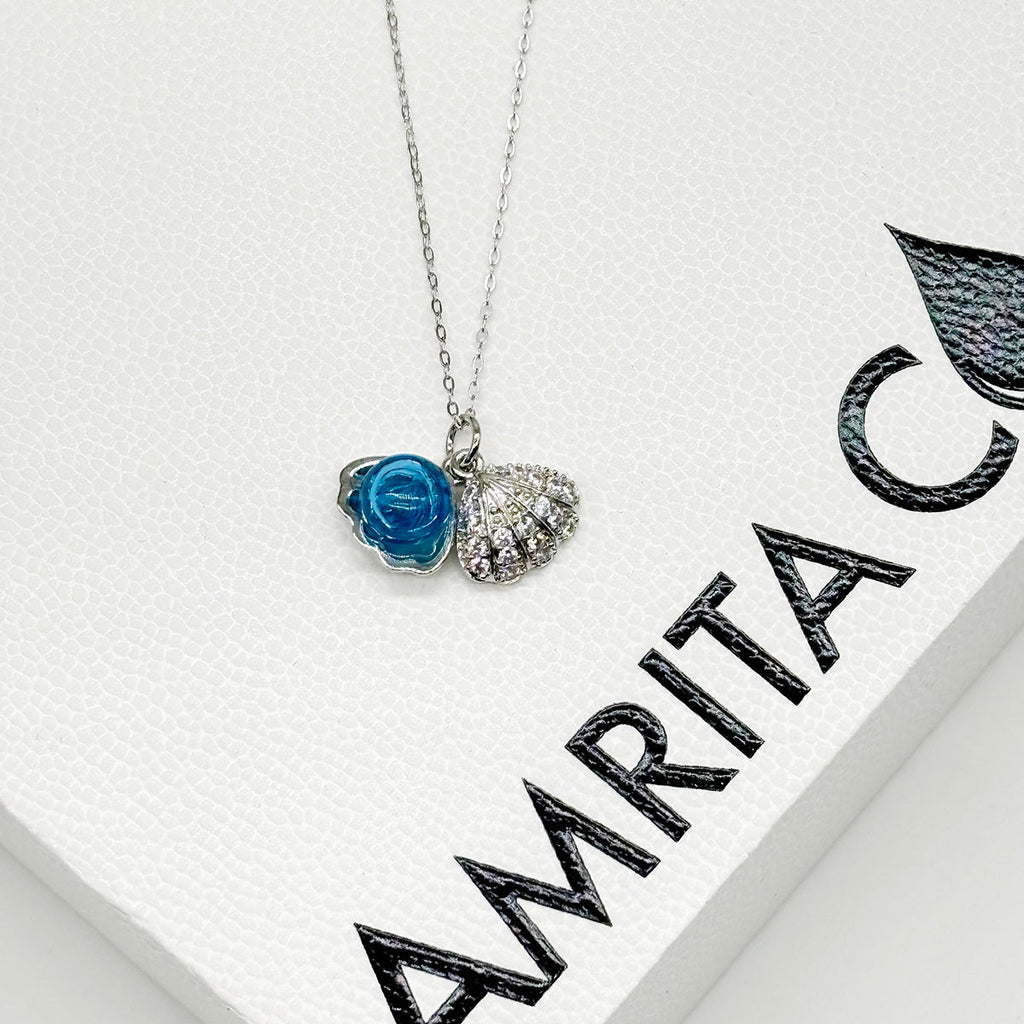 Diamond Shell Aroma Necklace - Aqua | Energy & Healing | Diffuse on the go | Sterling Silver Chain