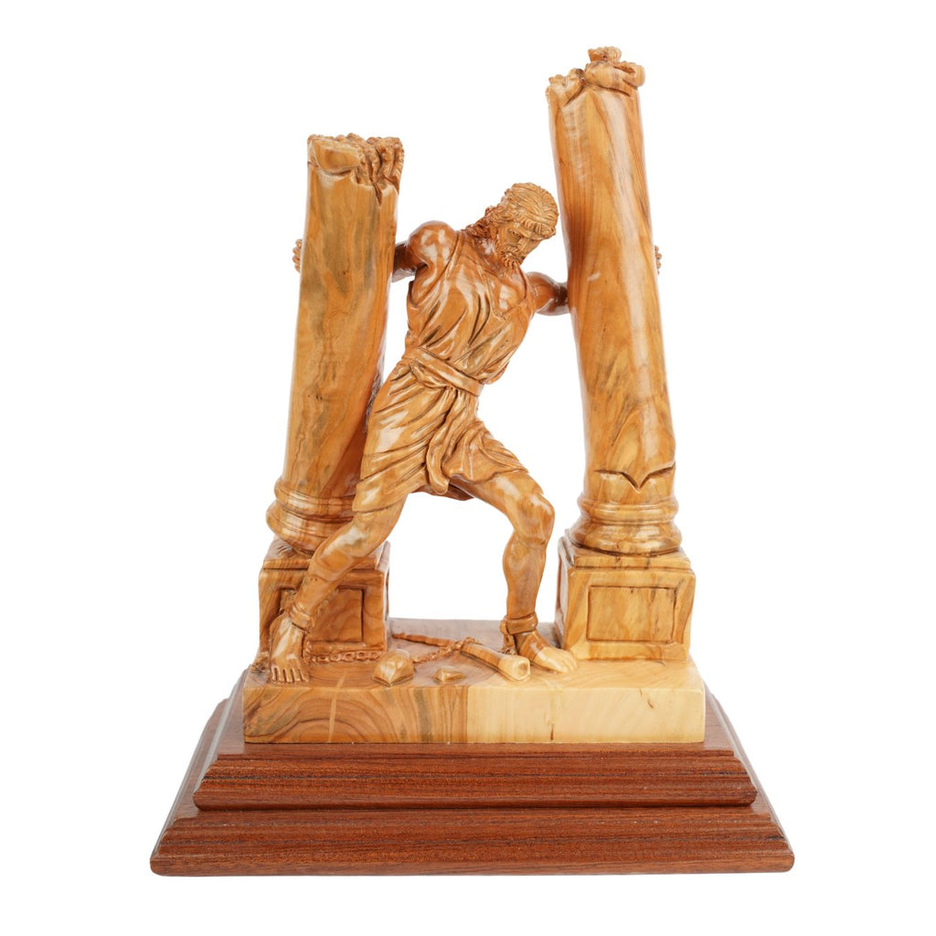 Handgeschnitzte Skulptur „Samson zerstört die Säulen“ – Olivenholzkunst aus Bethlehem (28 cm)